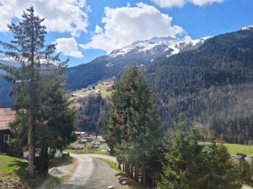 a winding road through a mountain valley with trees at Chesa Bunita Trais in Gaschurn