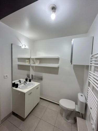 a white bathroom with a toilet and a sink at Appartement avec Terrasse et box in Marseille