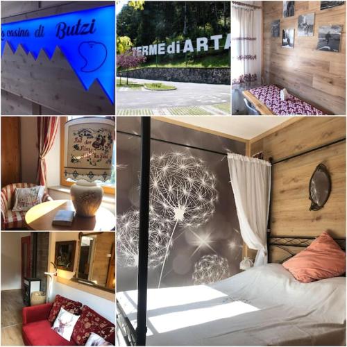 a collage of pictures of a room with a bed at Holiday Guesthouse La Casina di Butzi pet friendly - Terme di Arta - Zoncolan in Arta Terme