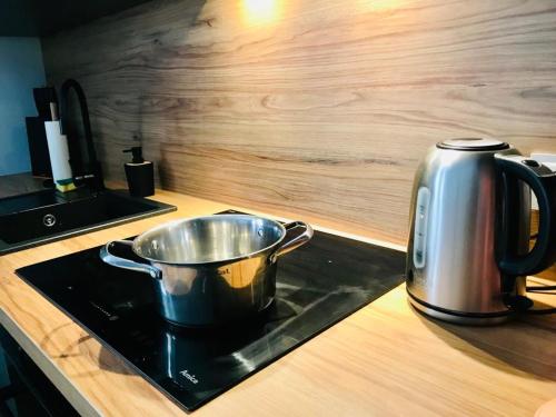 Η κουζίνα ή μικρή κουζίνα στο APARTAMENT DĘBOWY
