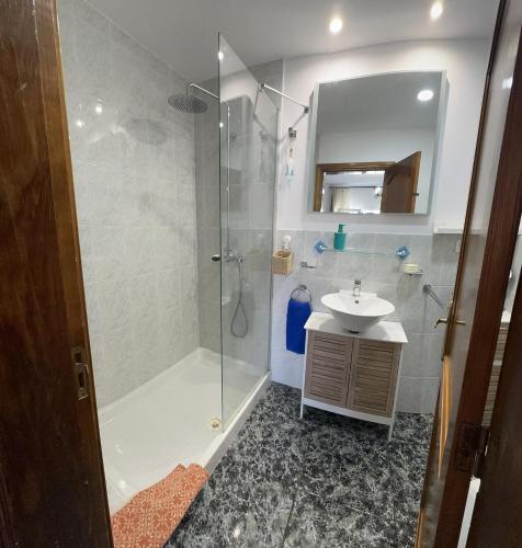 a bathroom with a shower and a sink at Casa Tomás A in Villaverde