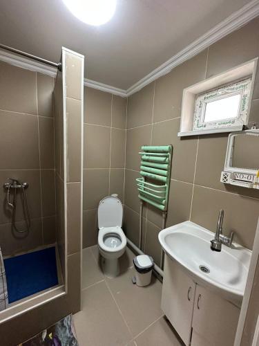 a bathroom with a toilet and a sink at Joy in Atyrau