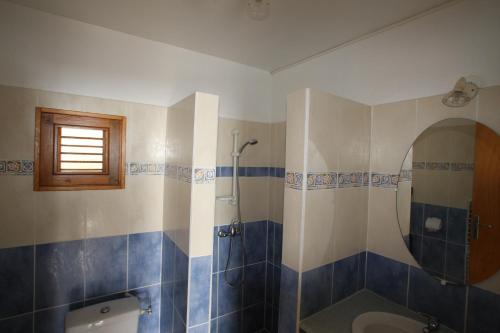 ein Bad mit einer Dusche und einem WC in der Unterkunft GITES MARLYSE in Bouillante