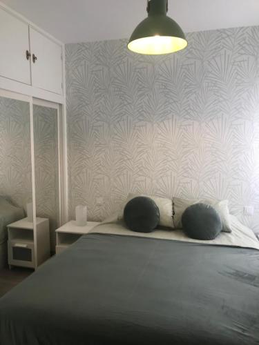 een slaapkamer met een bed met 2 kussens erop bij Paraíso playero en Las Palmas in Las Palmas de Gran Canaria