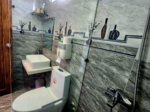 W łazience znajduje się toaleta, umywalka i prysznic. w obiekcie Sena home 3#1-Near Danang Dragon Bridge-Han River w mieście Da Nang