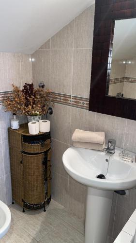 a bathroom with a white sink and a mirror at El nido de Villanua in Villanúa