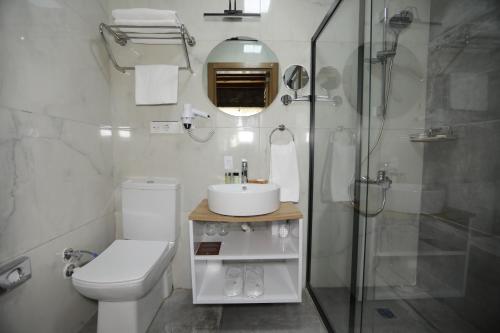 y baño con aseo, lavabo y ducha. en Dedeman Van Resort & Aquapark, en Van