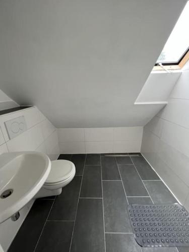 y baño con aseo y lavamanos. en MG14 Schönes Monteur Apartment für 3 Personen, en Mönchengladbach