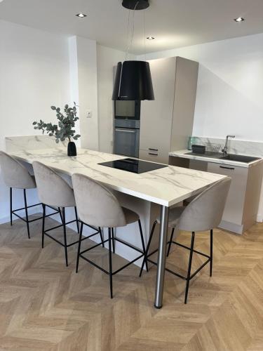 une cuisine avec une table et des chaises dans une pièce dans l'établissement Superbe F4 hyper centre/ parc pasteur, à Orléans