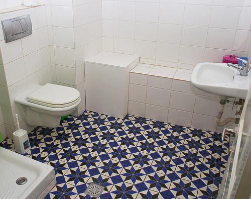 a bathroom with a toilet and a sink at Ladanos Apartment Thassos in Kallirákhi