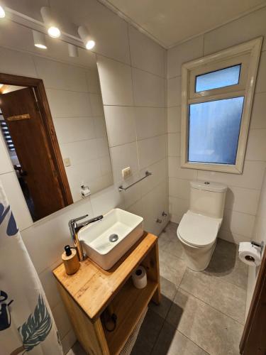 a bathroom with a sink and a toilet at Casa Ellies Hotel Boutique in Puerto Varas