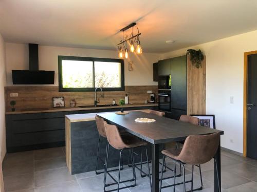 une cuisine avec une table et des chaises dans une cuisine dans l'établissement LE PIC PONCON, à Gap