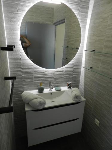 Salle de bains dans l'établissement Les jardins de la riviére , cinq minutes à pieds du barachois , très proche du centre ville de Saint denis