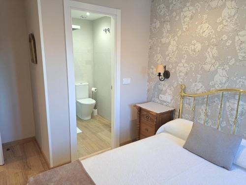 - une chambre avec un lit et une salle de bains avec des toilettes dans l'établissement APARTAMENTO CASA COTI, à Biescas