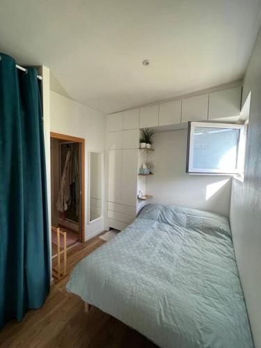 une chambre avec un grand lit et une fenêtre dans l'établissement Appartement cosy orangerie, à Strasbourg