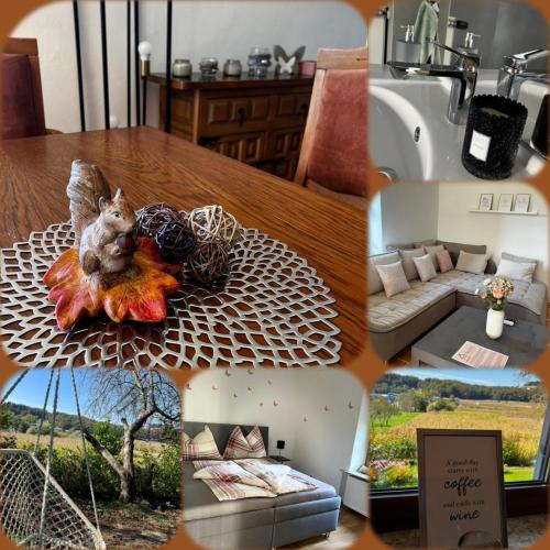 a collage of pictures of a kitchen and a table at Freiblick 1 Bad Glbg mit Garten Top1 in Bad Gleichenberg
