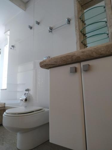 a bathroom with a white toilet and a sink at CASA MARAVILHOSA A 3 QUADRAS DA ARENA CONDÁ in Chapecó