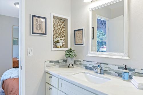 een badkamer met een wastafel en een spiegel bij Work and Gym Hideaway in San Jose