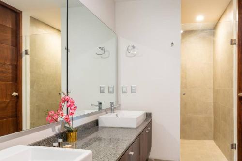 a bathroom with a sink and a mirror at Amazing view with RoofGarden in Guadalajara