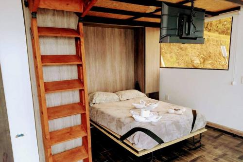 San Pablo的住宿－WICHI LAGO，一间卧室配有一张双层床和梯子