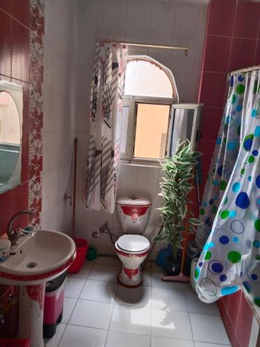 a small bathroom with a toilet and a sink at Giza view in Cairo