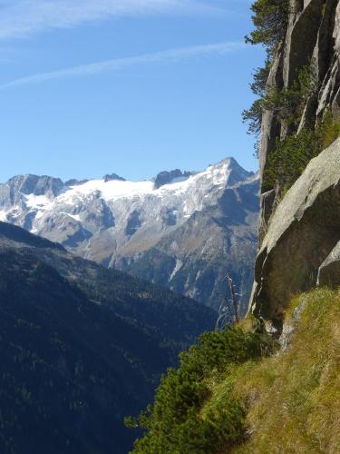 a view of a mountain with snow covered mountains at Ferienwohnung Zillertal - Schwemberger in Fügen