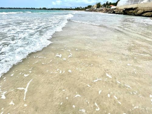 a view of the beach with waves coming in at Oceanfront Retreat in Playa Fortuna, Puerto Rico in Luquillo