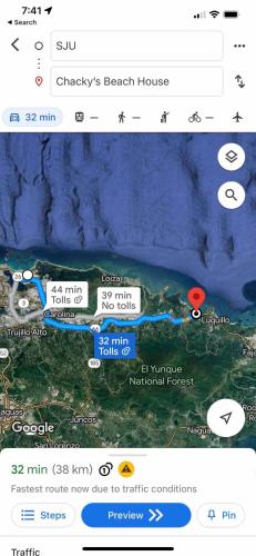 a screenshot of a map of a beach house at Oceanfront Retreat in Playa Fortuna, Puerto Rico in Luquillo