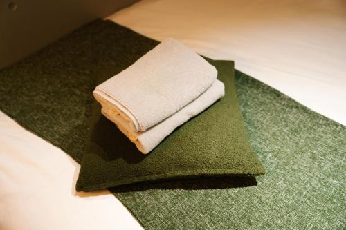 a pair of towels sitting on top of a green rug at FL Residence Shinjyuku I in Tokyo