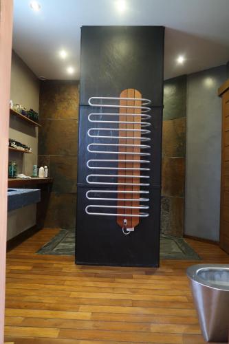a door with a guitar on it in a room at Maison d'architecte avec vue sur Sens in Paron