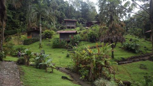 a garden with houses in the middle of a field at Pacuare River Lodge in Bajo Tigre