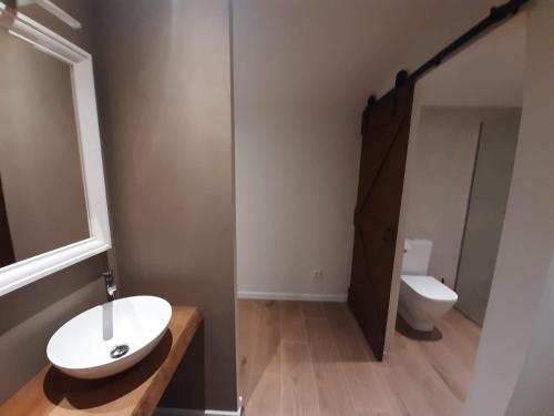 a bathroom with a white sink and a toilet at Apartaments Vall del Corb 1 Garrotxa in San Miguel del Corp
