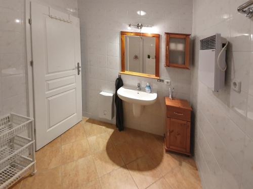La salle de bains est pourvue d'un lavabo et d'un miroir. dans l'établissement Gollwitzer Park Musselkieker, à Gollwitz