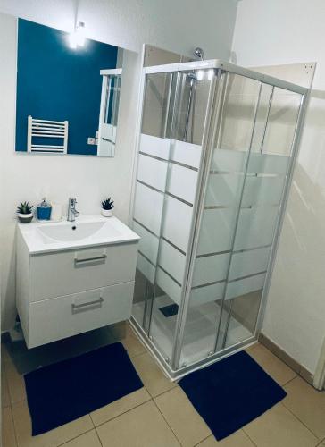 une salle de bain avec douche et lavabo dans l'établissement Les docks libres sud, à Marseille