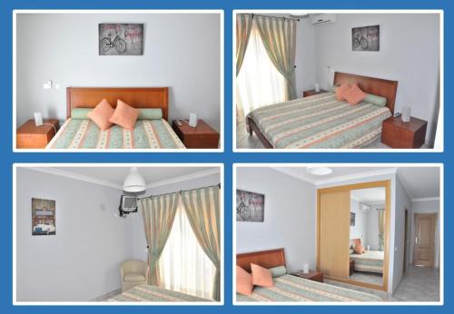 quatro fotografias de um quarto com duas camas e um espelho em Sunsetalgarve nas Ferreiras