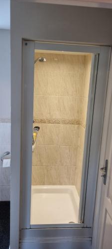 スウィンドンにあるSwindon 6 deluxe doubles 2 with en suite in large house - No Petsのバスルーム(シャワーのガラスドア付)