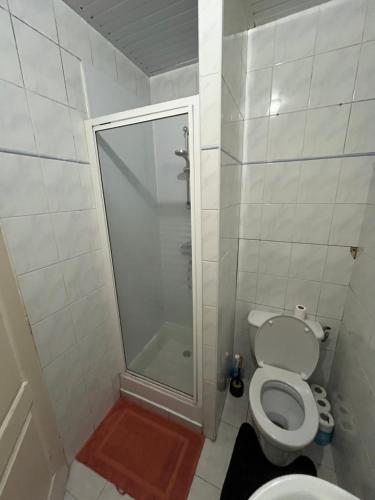 ein kleines Bad mit einer Dusche und einem WC in der Unterkunft T2 rdc Muret in Muret