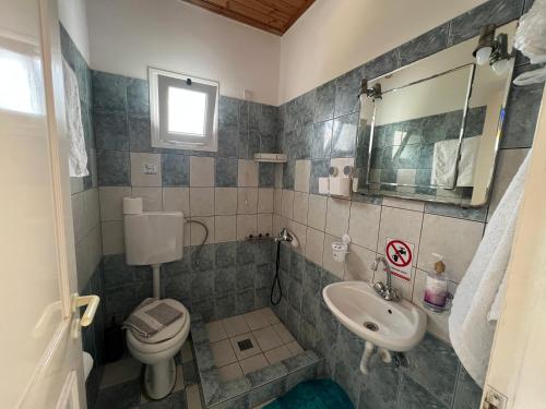 a bathroom with a toilet and a sink at La Casa D' Irene in Agios Nikitas