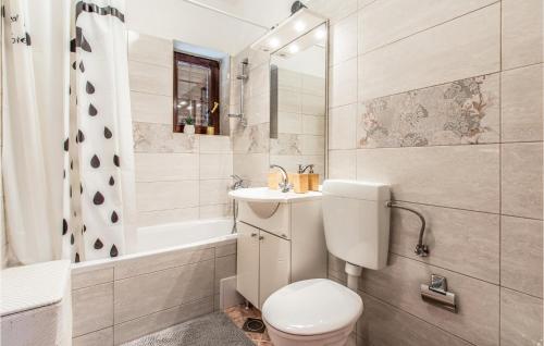 ein Badezimmer mit einem WC, einem Waschbecken und einer Badewanne in der Unterkunft Cozy Apartment In Rtina, Razanac With Kitchen in Miletići