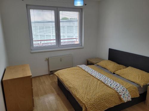 a bedroom with a bed and a window at Apartmán Neva Sereď in Seredʼ