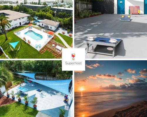 un collage de fotos de una piscina y una casa en Beachside 2, en Indian Harbour Beach