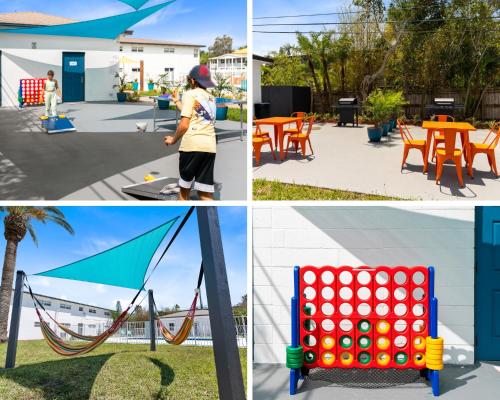 a collage of four pictures of a playground at Ocean 6 - Surfside in Indian Harbour Beach