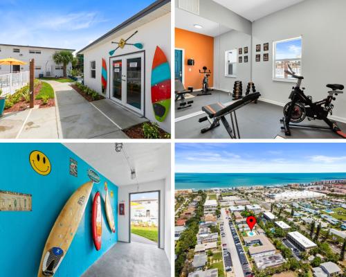 a collage of pictures of a house with a surfboard at Ocean 32 - Swimside in Indian Harbour Beach