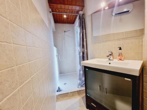 een badkamer met een wastafel en een douche bij Precioso Apartamento en Osséja in Osséja