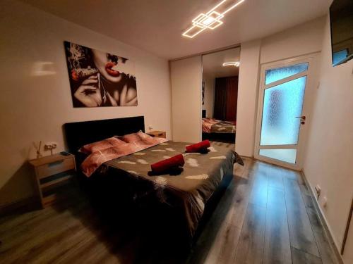 a bedroom with a large bed in a room at Urban Nest Barlad in Bîrlad
