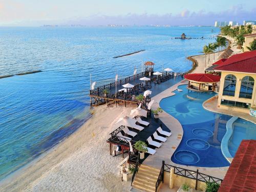an aerial view of a resort on the water at All Ritmo Cancun Resort & Water Park in Cancún