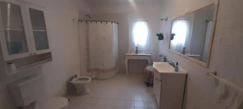 La salle de bains est pourvue d'un lavabo, de toilettes et d'une douche. dans l'établissement Lugar clave, à Cerrillos