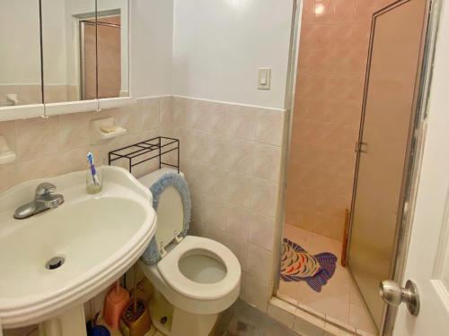 a bathroom with a toilet and a sink and a shower at Brooklyn Gem, 3-Bed Retreat , Relocation & Business Stay - Zen Living Short Term Rental in Brooklyn