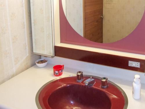 a red sink in a bathroom with a mirror at Minamitsuru-gun - Hotel / Vacation STAY 45545 in Yamanakako
