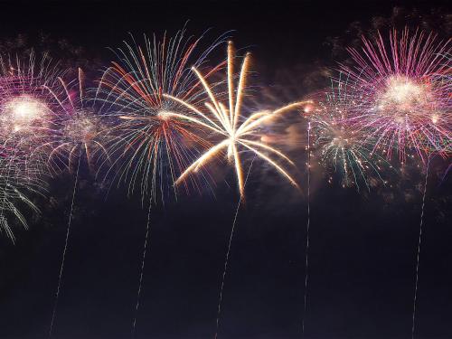 a group of fireworks exploding in the night sky at Minamitsuru-gun - Hotel / Vacation STAY 45535 in Yamanakako